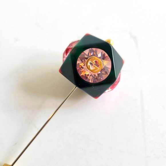 Gucci vintage SPILLA pin brooch resin and crystal green red and pink NEW - Picture 2 of 5